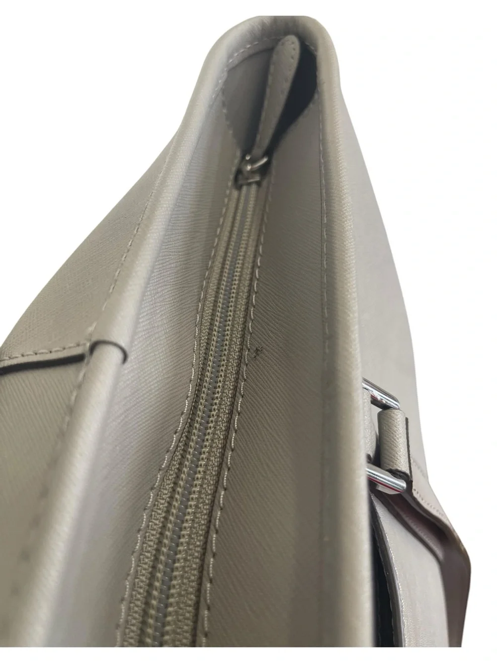 Michael Kors Gray Saffiano Leather Zip Top Tote Shoulder Bag Silver Hardware